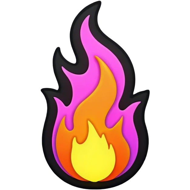 A neon colored flame with a black base and neon colors on that black base, specifically on the outline emoji
