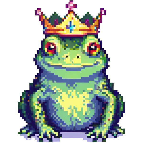pixel art crowned frog, simple and cute emoji