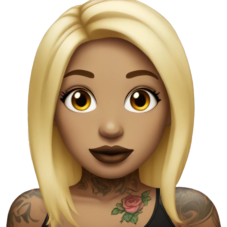 tattooed girl with blonde hair and big lips emoji