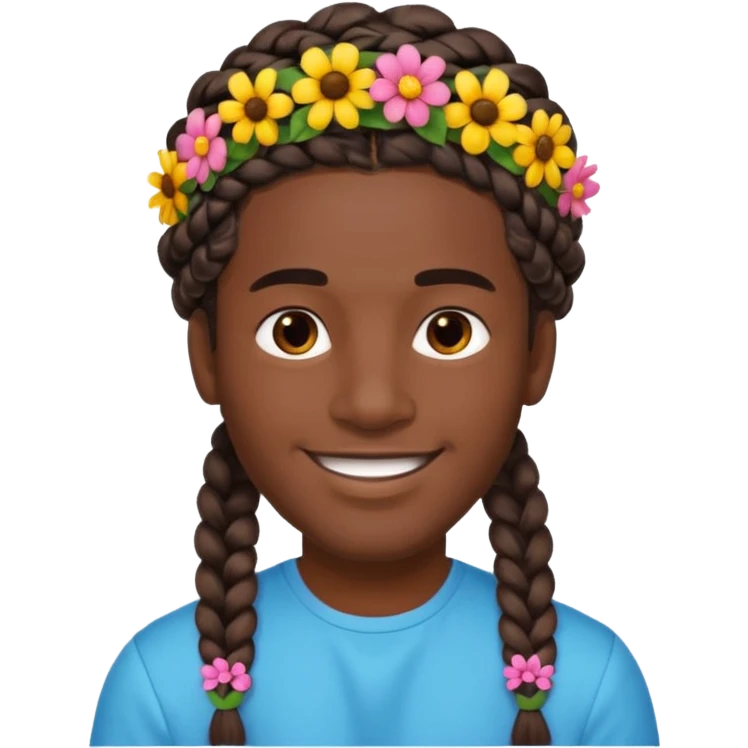 big braided man face wiith big visible braids and headband and flowers on head emoji