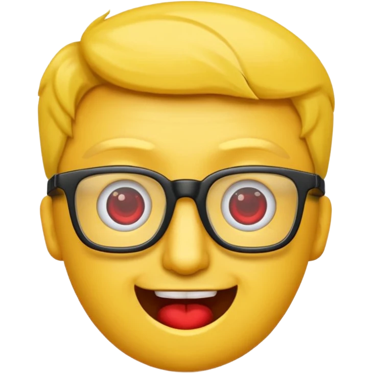 Créer un emoji nerd le perso doit être une tête basique d'emoji jaune avec une grosse paire de lunettes rectangulaires noires 3 boutons sur chaque joue et une dent qui dépasse  emoji