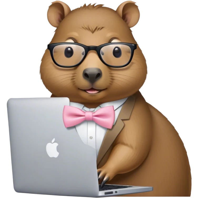 capivara de óculos e laço rosa claro mexendo no macbook emoji