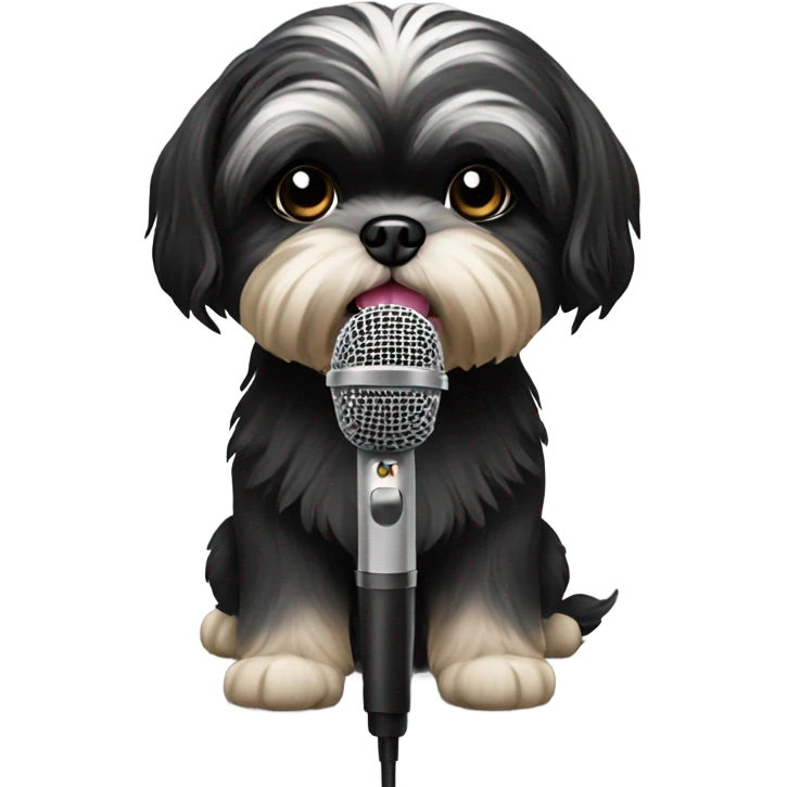 Black shih tzu singer with microphone emoji