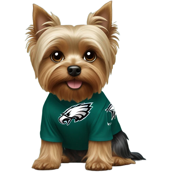 Yorkie wearing a Philadelphia eagles shirt emoji