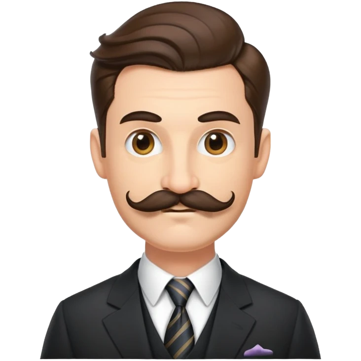 Finance bro with an obnoxiously large handlebar mustache, wearing a suit and tie, smirking confidently emoji