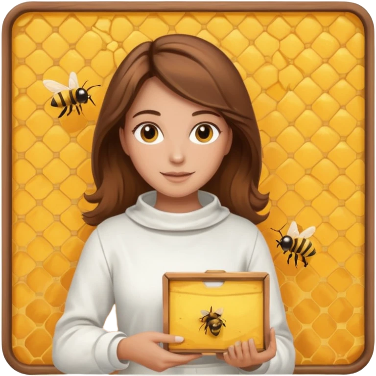 female bee keepers with brown hair, white outfit emoji