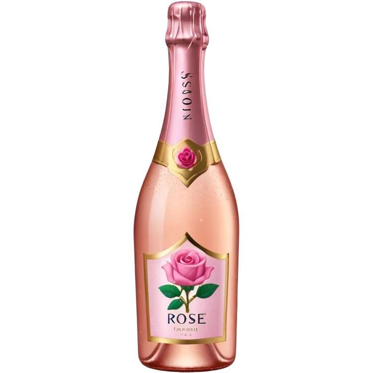 bottle of sparkling rosé with a rose logo on the label, tilted up and to the left, no glass emoji