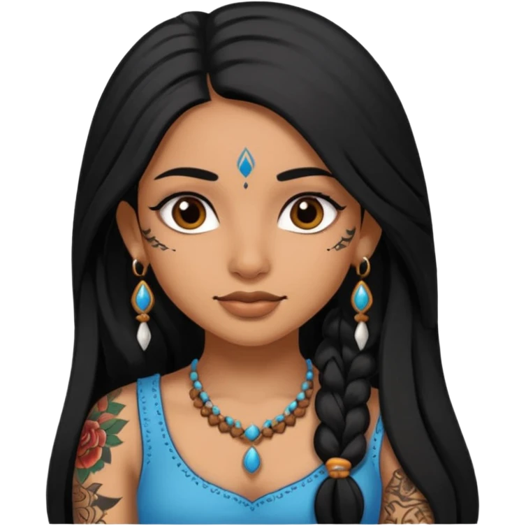 an ios genmoji for a pretty  indian girl with black long hair  tattooed, beautiful girl emoji