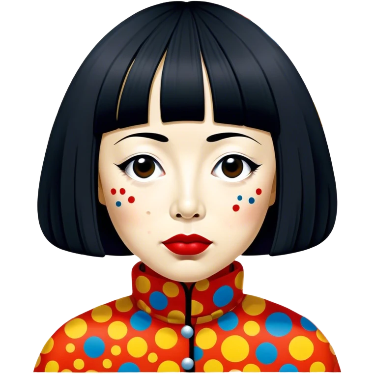 Yayoi Kusama – Cinematic Realistic Portrait of old Japanese artist Yayoi Kusama, depicted as an avant-garde artist with an eccentric, captivating expression surrounded by her iconic polka dot patterns, rendered with vivid textures and imaginative lighting that evokes her unique, surreal creative world. emoji