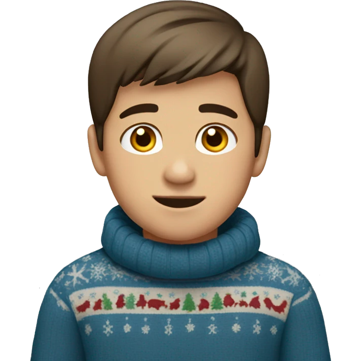 winter, christmas, hispanic, short brown hair, boy, brown eyes, child, full body, blue sweater emoji