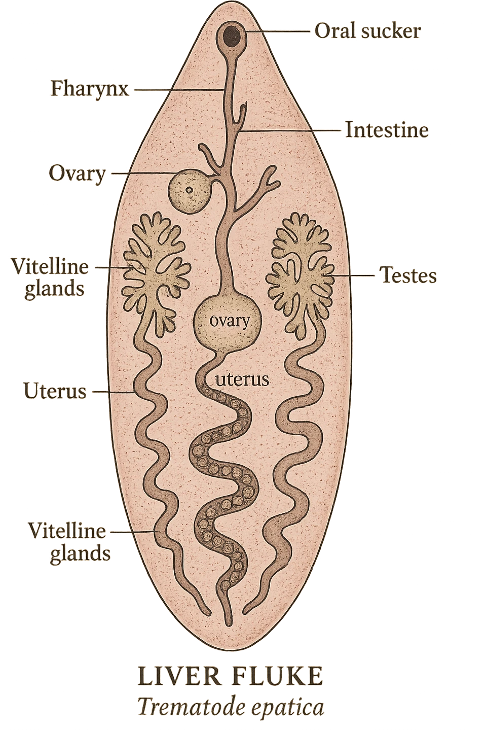 batterio Trematodi epatici (Liver fluke) stile libro di medicina emoji
