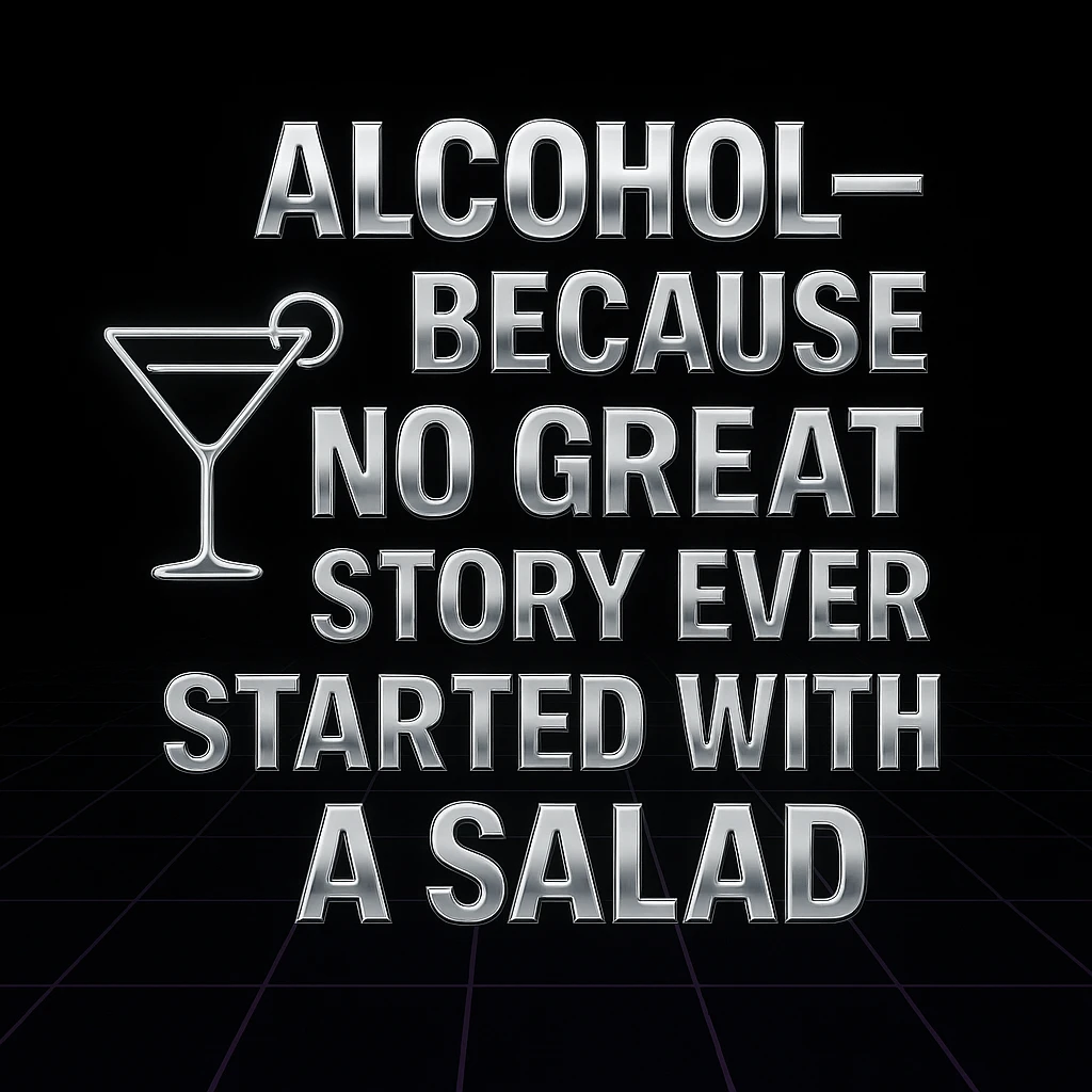 Simplify the vaporwave card: use a minimal neon grid background, one drink icon, and bold chrome text for the quote. Remove extra graphics and keep the color palette clean and limited. emoji