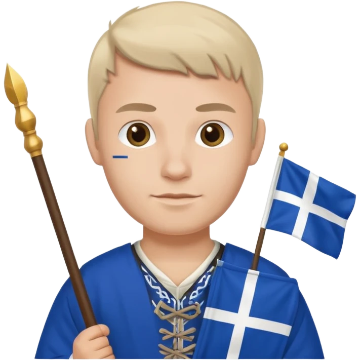 Make a strong traditional faroese man, he needs to be holding faroese flag and wearing faroese clothes emoji