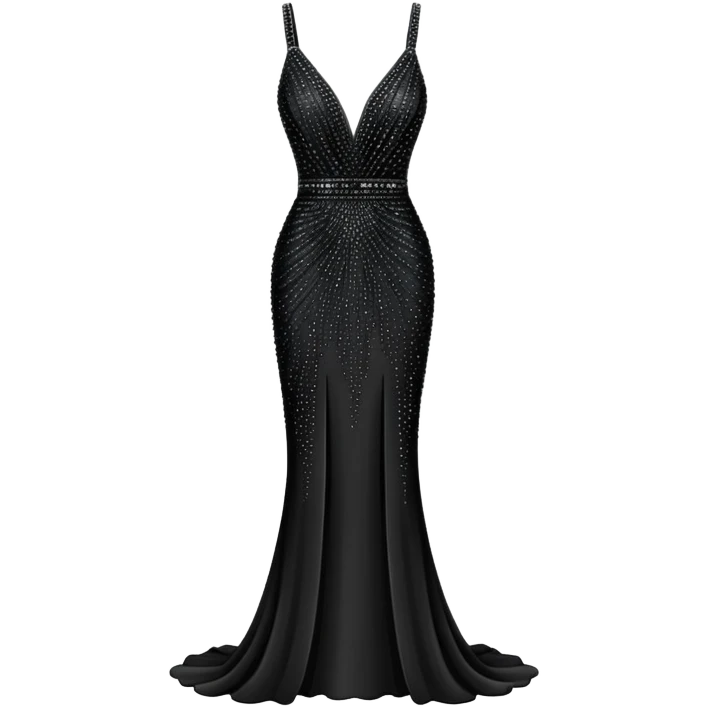 black beaded v-neck gown, isolated hanging, mid-length emoji