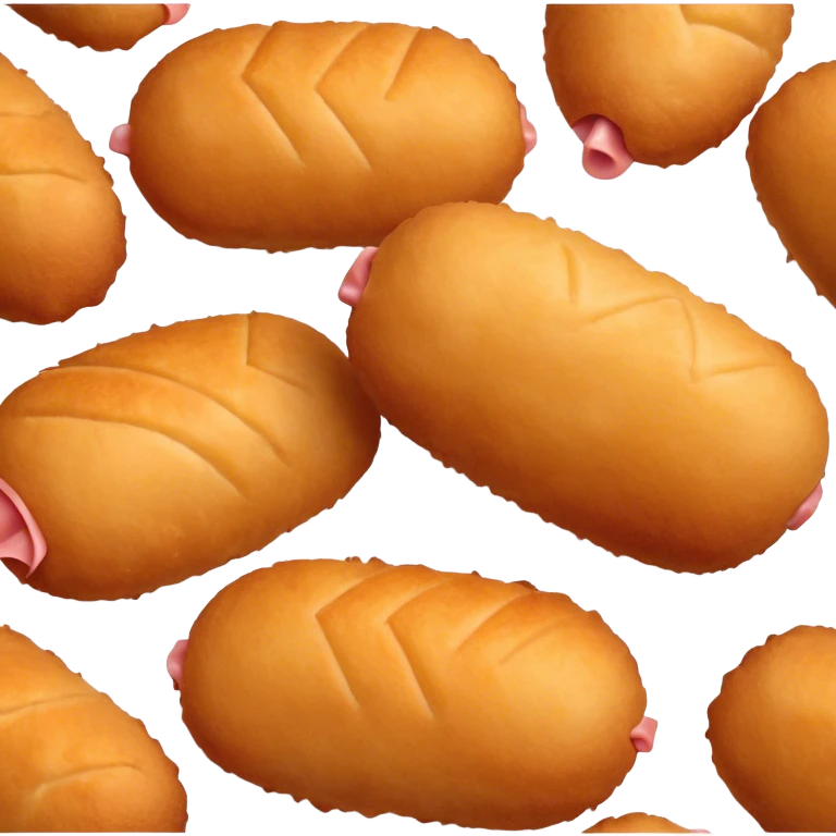 Cinematic Realistic Croquetas Dish Emoji, showcasing crispy, creamy croquettes filled with ham or chicken rendered with lifelike textures and appetizing, dynamic lighting. emoji
