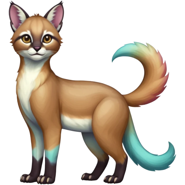 Colorful dark tropical pale light fruity pastel white glorious iridescent divine exotic cute cool beautiful beautiful fantasy-caracal-civet-genet-sergal-vernid-Gryphon-Cacomistle-Trico-oncilla-animal-Fakémon-hybrid-fursona (full body) emoji