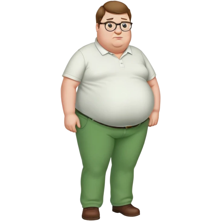 Peter Griffin from Family Guy with a pregnant belly, green pants, white shirt, glasses, and double chin emoji