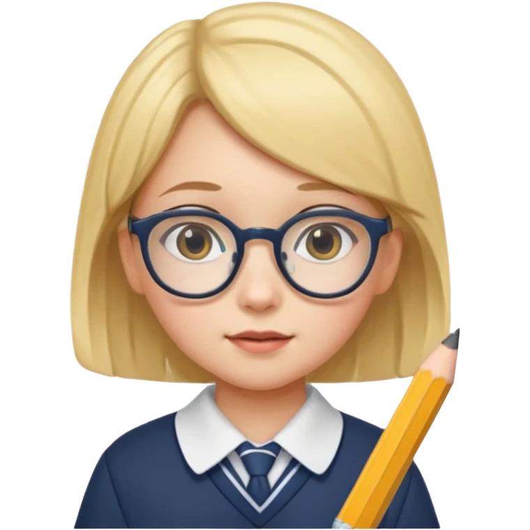 girl kid with glasses → holding a pencil with school uniform emoji