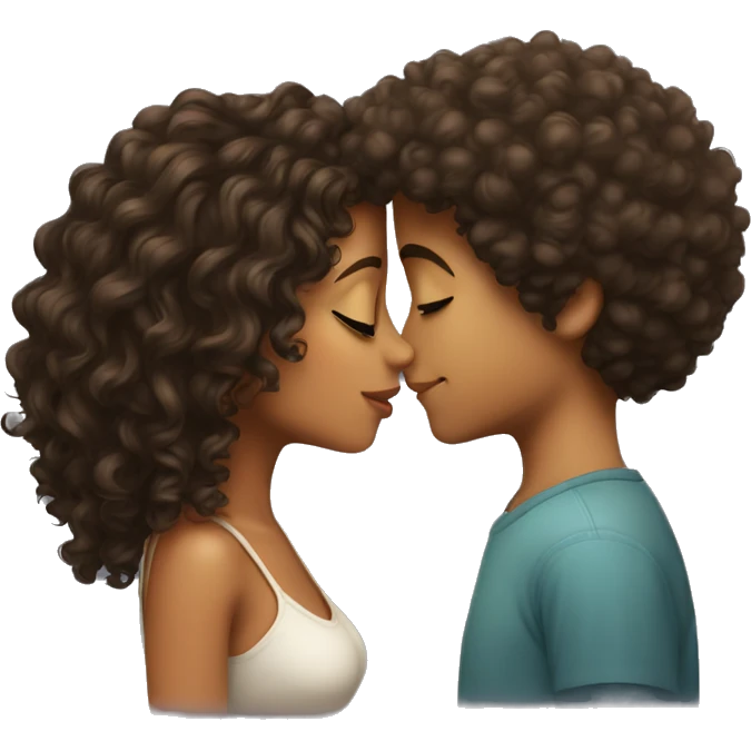 latina girl and curly haired boy kissing emoji