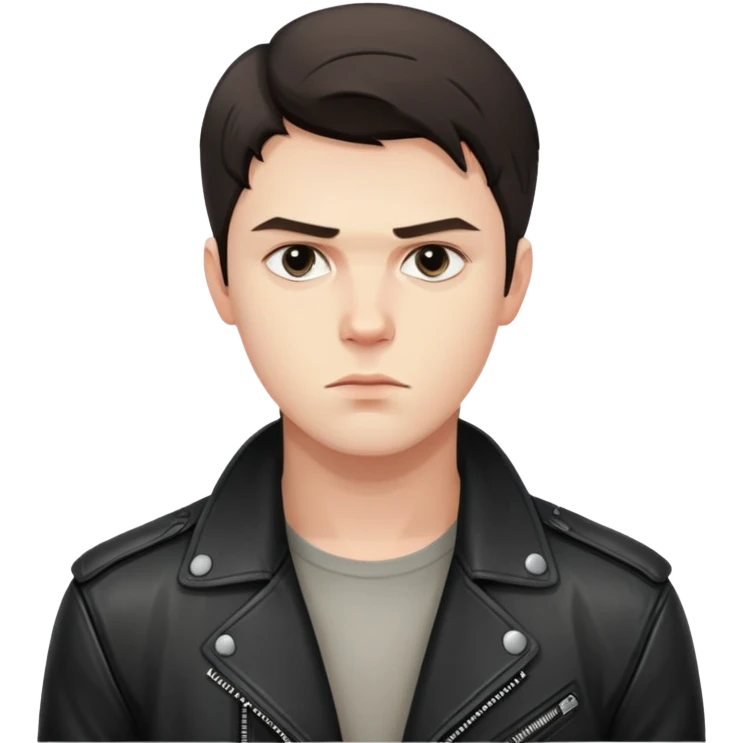 Danila Bagrov from Brother 2 movie, young Russian man with short dark hair, serious expression, wearing black leather jacket emoji