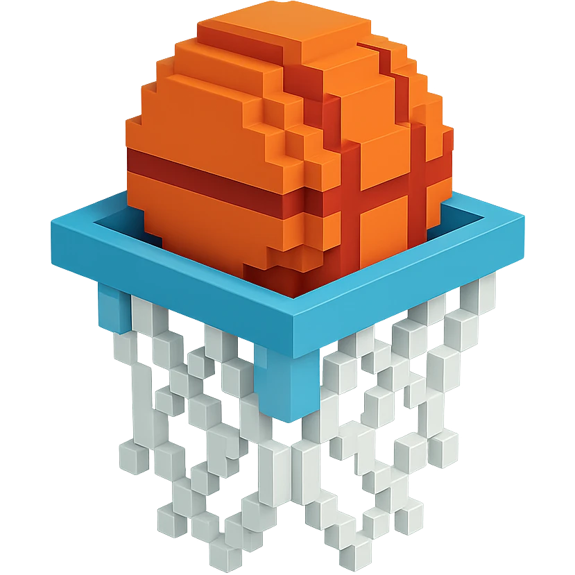 A voxel-style basketball in a net emoji