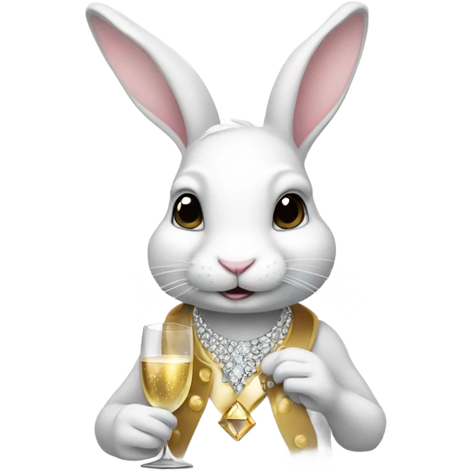 white rabbit wearing diamonds drinking champagne  emoji