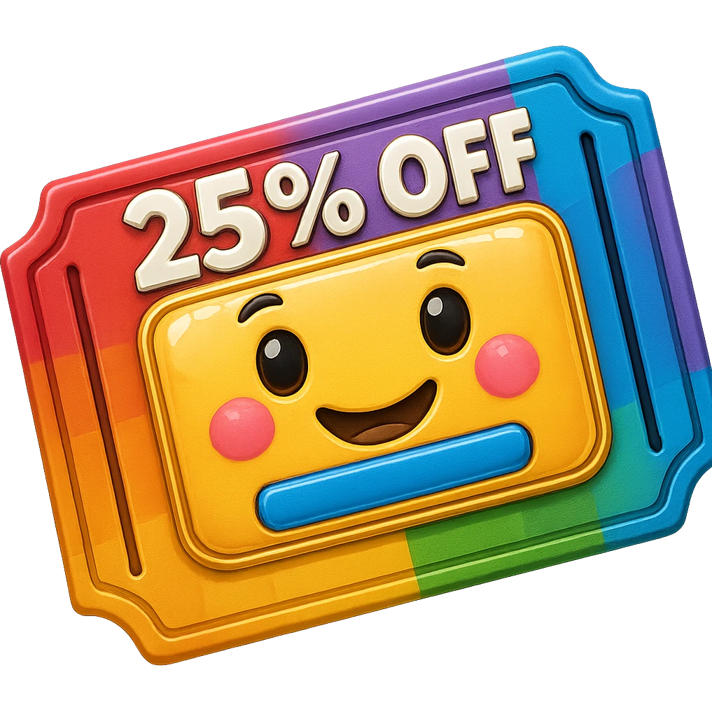 25% off discount ticket, emoji style, more detailed emoji