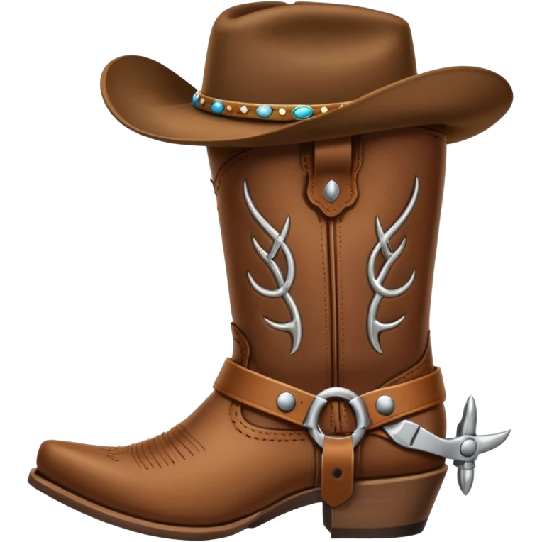 cowboy boot with spurs and a cowboy hat on top emoji