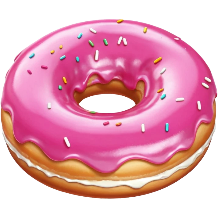 Pink donut with excessive amounts of white icing running down and through it emoji