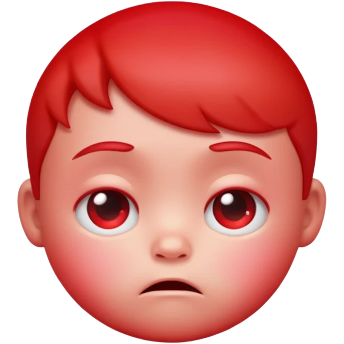 a baby red upset face emoji with a glowing pastel red gradient behind it  emoji