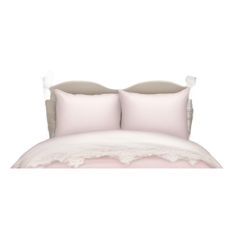 Pale pink bed with white lace curtains  emoji