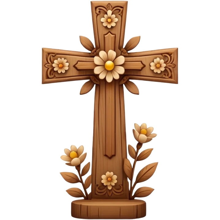 Cute Christian cross with carved flowers on it emoji