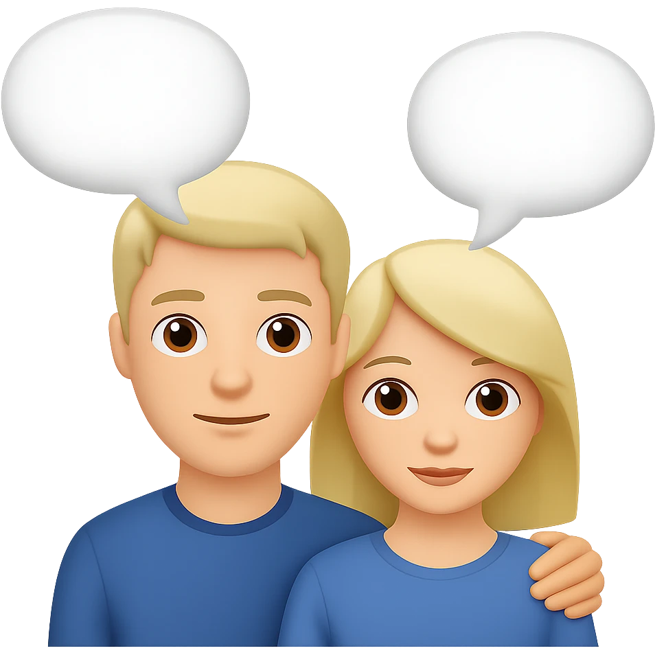 Add speech bubbles to the two people chatting in the style of apple emojis, keep the apple emoji style, no background. emoji