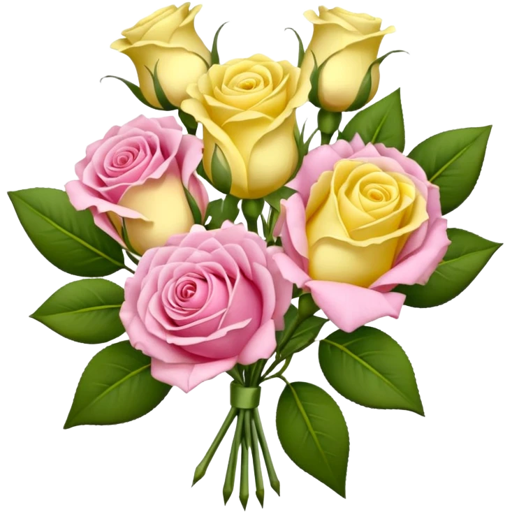 A mixed bouquet of four flowers, featuring pink roses and yellow lisianthus. emoji