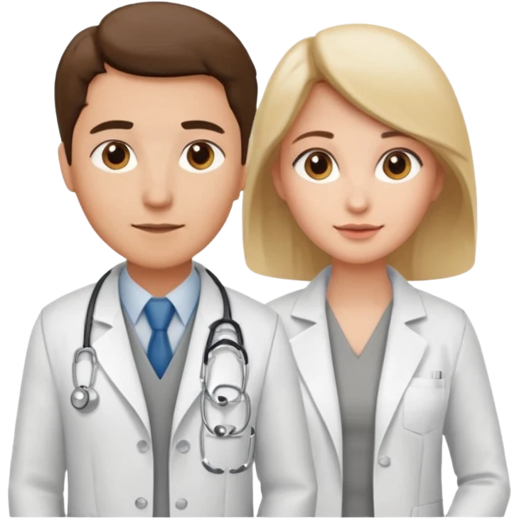 um medico usando jaleco e uma mulher usando colete cinza emoji