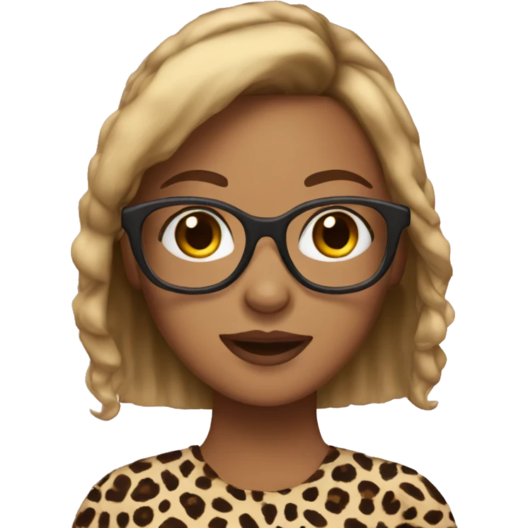 girl with brown hair and blonde highlights and cheetah glasses  emoji