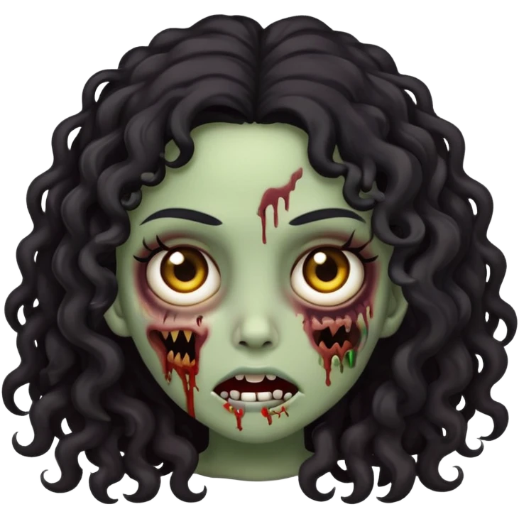 Emoji garota zumbi de cabelo cacheado longo preto olhos castanho escuro emoji