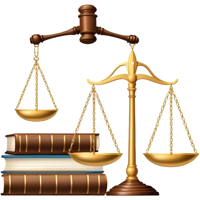 An icon featuring a gavel, legal scales, and a law book, symbolizing the study of law. The design includes a courthouse silhouette in the background, representing justice and legal systems. Transparent background highlights the principles of law and legal practice. emoji