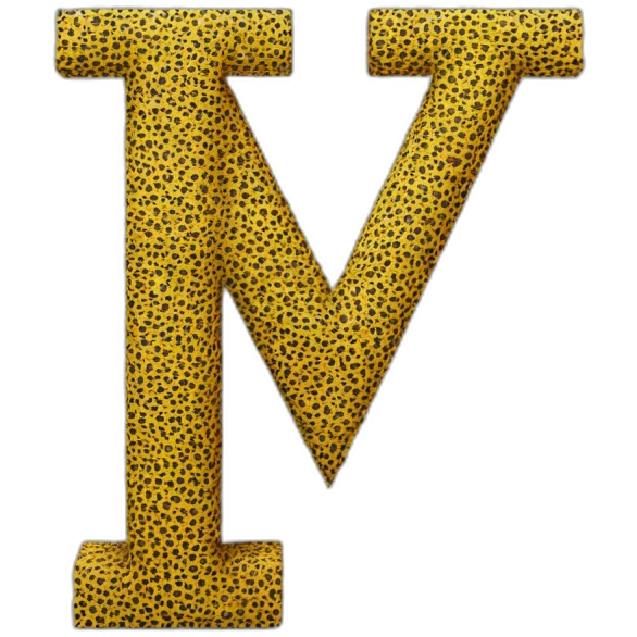 Letter "M" made of cube of pixels with cheetah pattern emoji