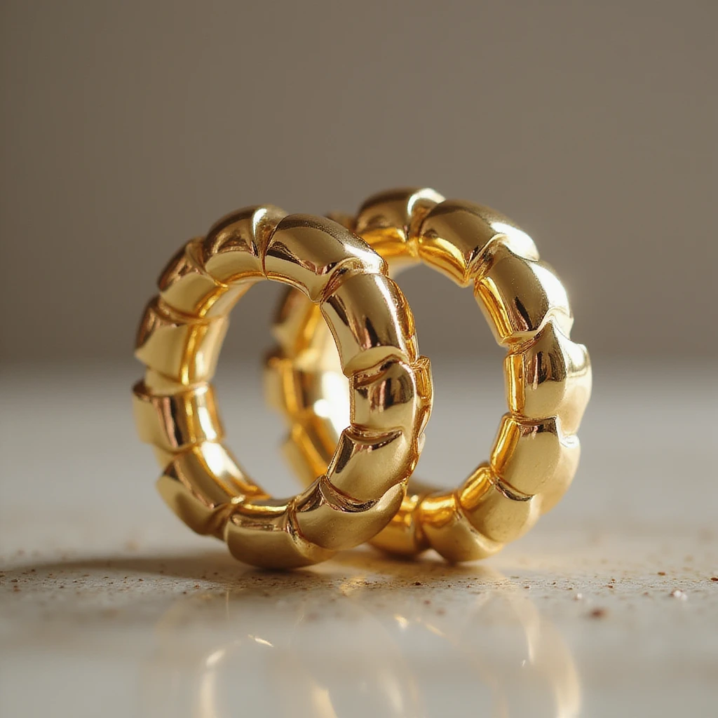 photorealistic gold Chanel logo hoop earrings, shiny and luxurious emoji