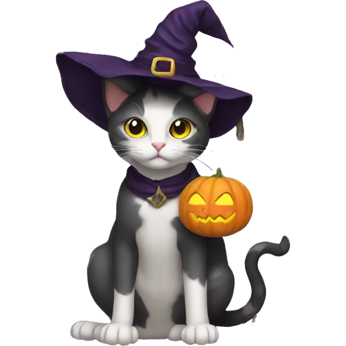 Cat wearing witch jat emoji