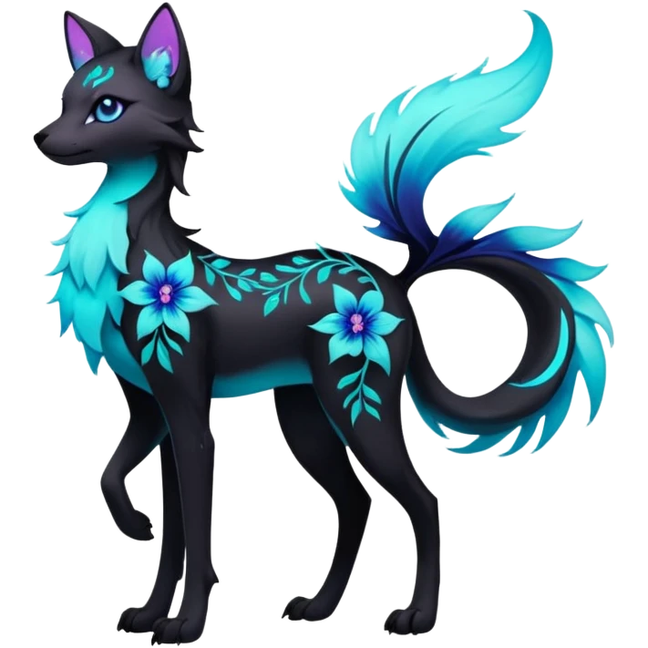 Multicolored gloomy glowing bioluminescent dark edgy gothic spooky cool badass pretty cool elegant realistic floral exotic Falvie-Fionbri-fursona, full body emoji