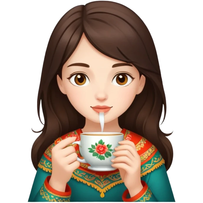 девочка брюнетка в папахе пьет чай emoji