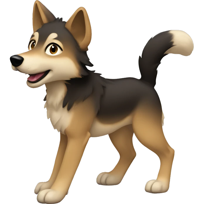 4 legs a light brown puppy-like wolf with black hair on its ears is walking emoji