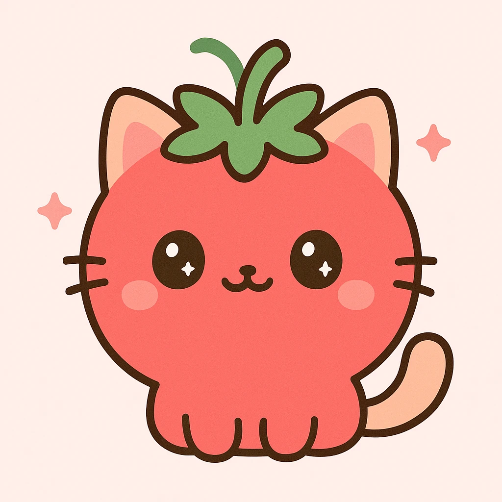 cute illustration of a cat combined with a tomato emoji