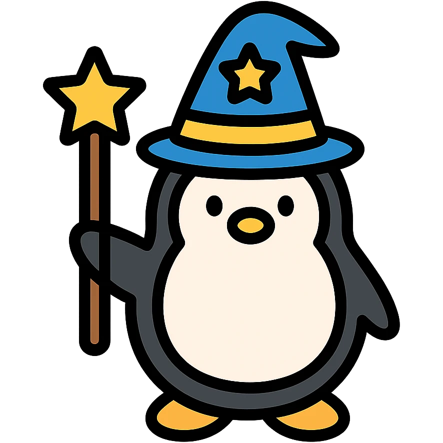 color outline icon of a penguin wizard emoji