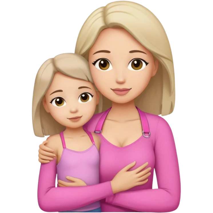MADRE Y SU HIJA COLOR PIEL CANELA ABRAZANDOSE (BLUSA DE MANGAS LARGAS GRIS PARA LA MADRE Y BLUSA CORTA DE TIRAS ROSA PARA LA HIJA) emoji