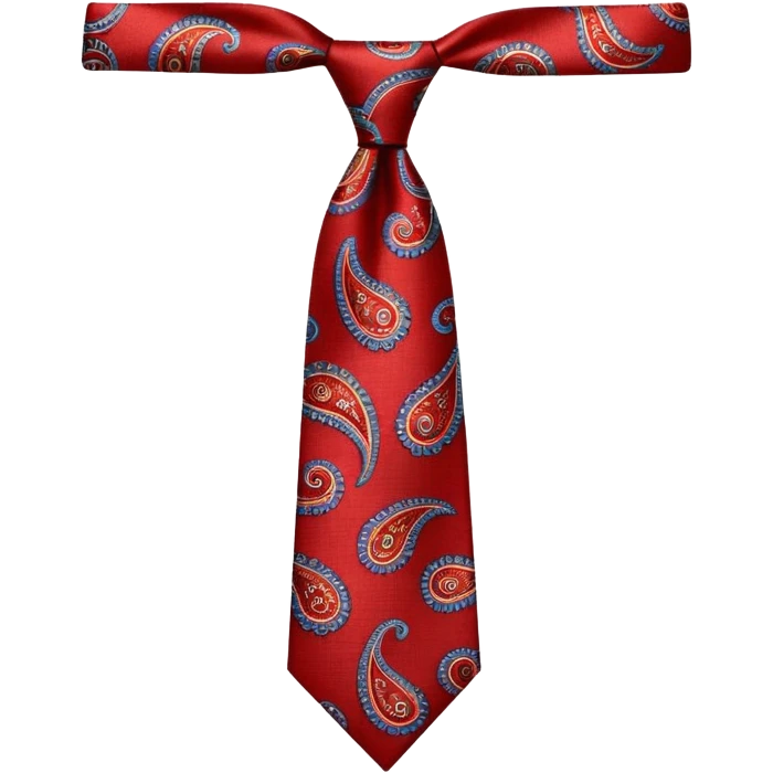 Tie, red, paisley pattern rolled emoji