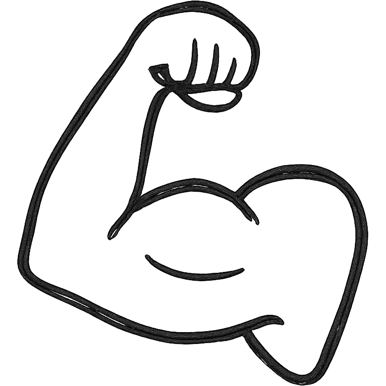 a strong bicep flexing, black icon, no fill, bold outline, minimalistic emoji