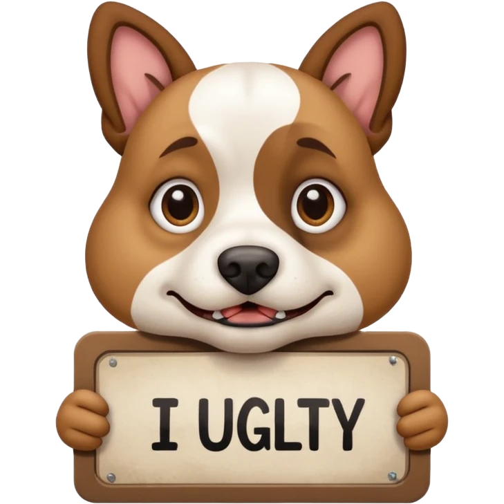 ugly dog holding a sign that says “i’m ugly” emoji